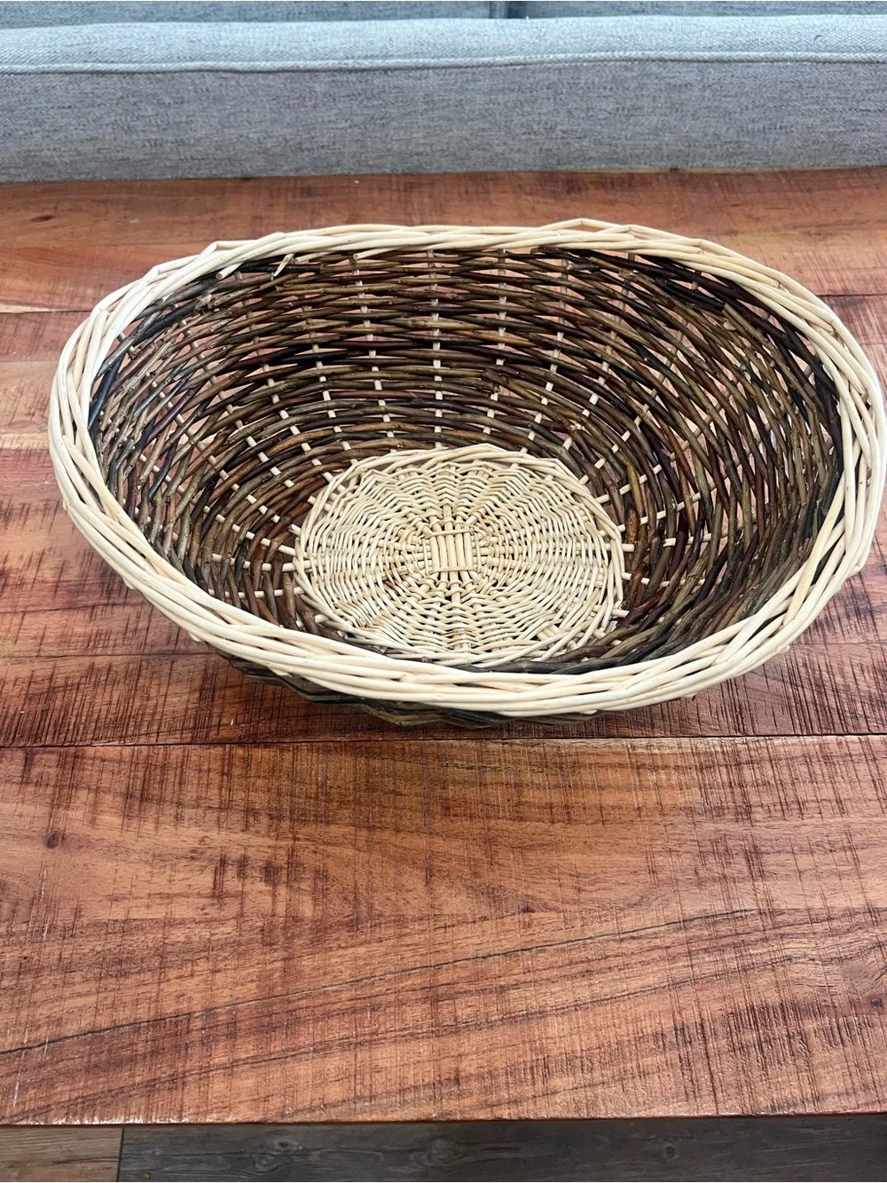 Handwoven Two-Tone Wicker Decorative Basket Bowl- Brown and Cream